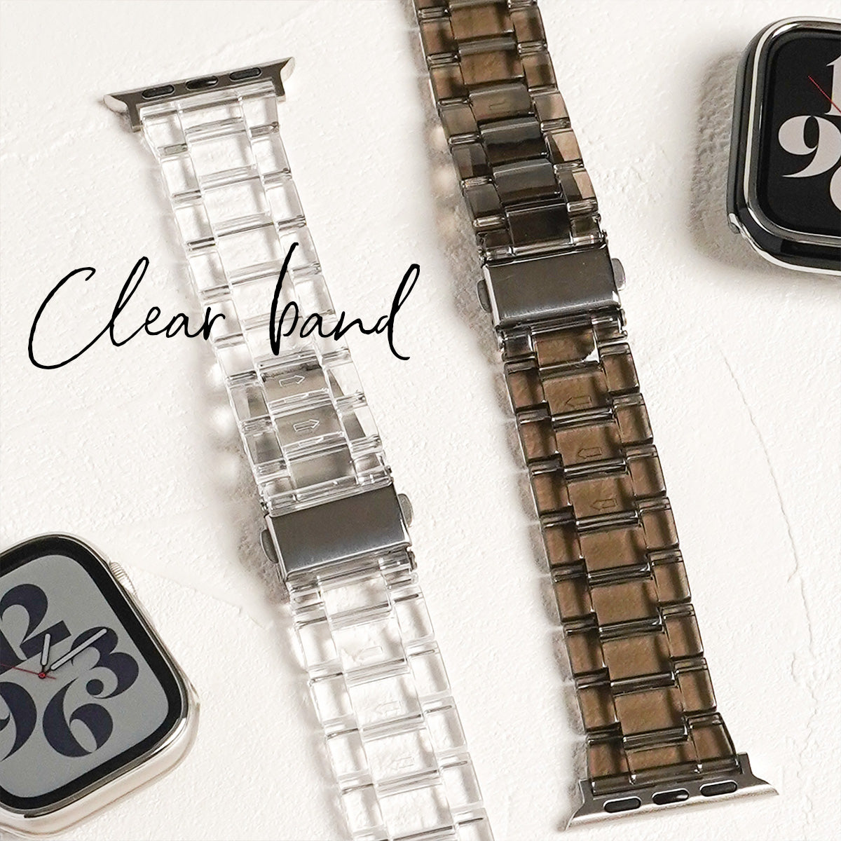 クリア 3連 樹脂 アップルウォッチバンド 透明 Apple Watch ベルト