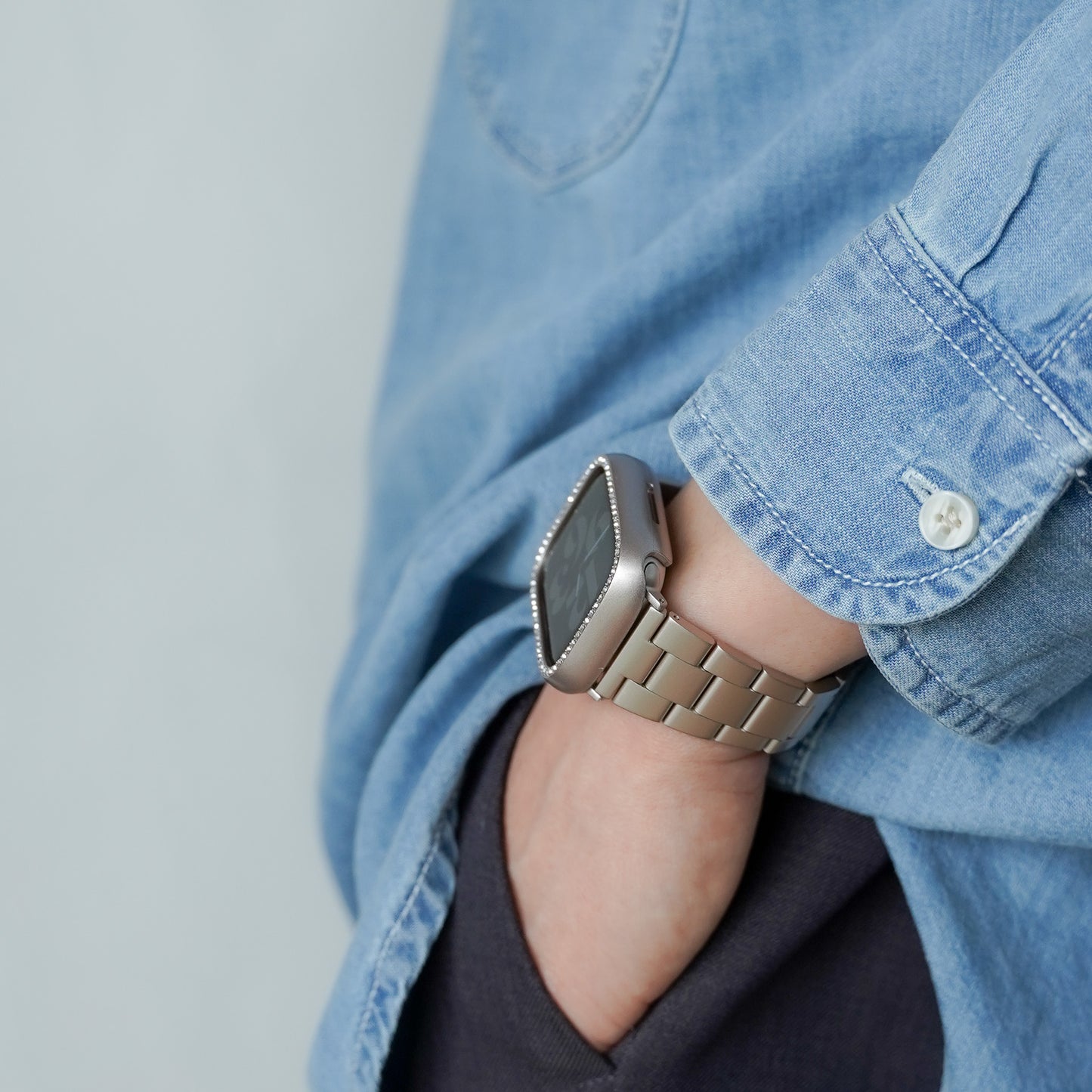ステンレス 工具不要 三連 アップルウォッチバンド Apple Watch ベルト