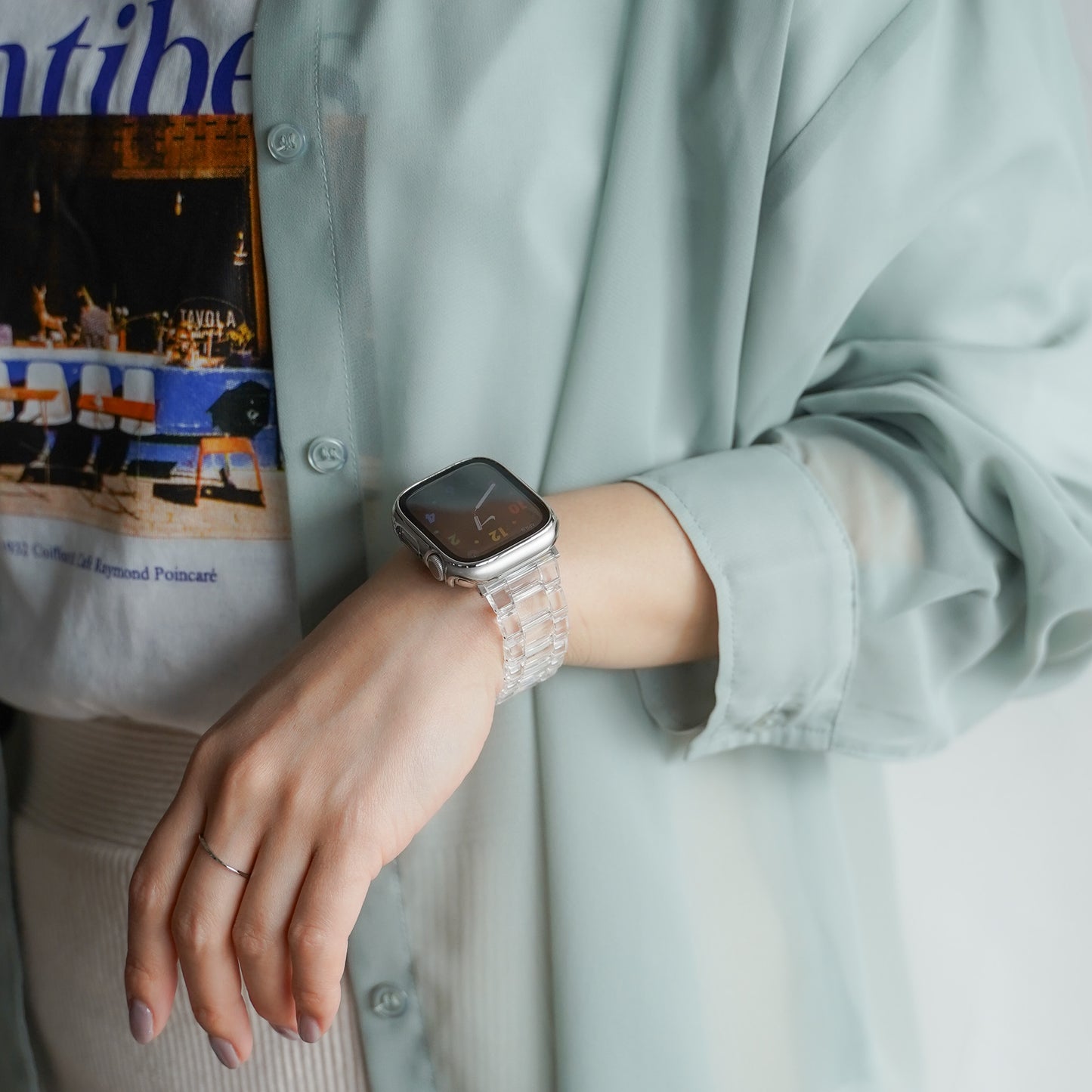 クリア 3連 樹脂 アップルウォッチバンド 透明 Apple Watch ベルト