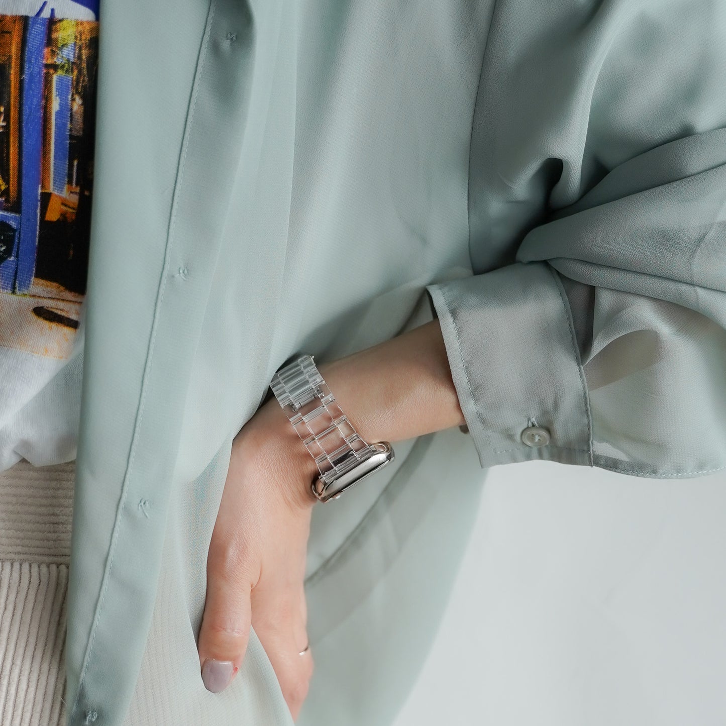 クリア 3連 樹脂 アップルウォッチバンド 透明 Apple Watch ベルト