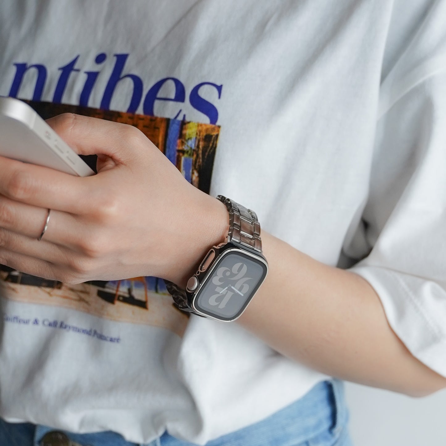 クリア 3連 樹脂 アップルウォッチバンド 透明 Apple Watch ベルト