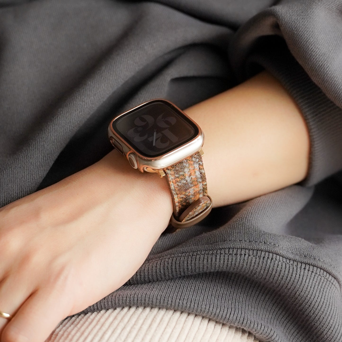 ウール レザー チェック柄 アップルウォッチバンド Apple Watch ベルト