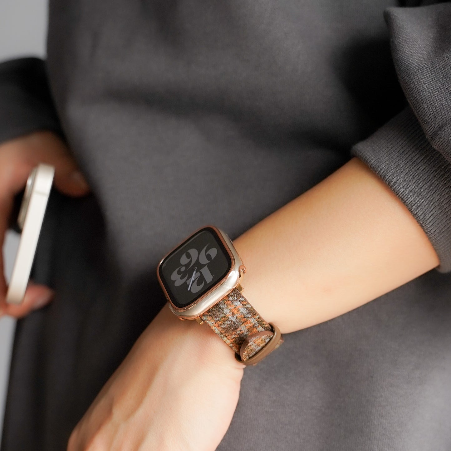 ウール レザー チェック柄 アップルウォッチバンド Apple Watch ベルト