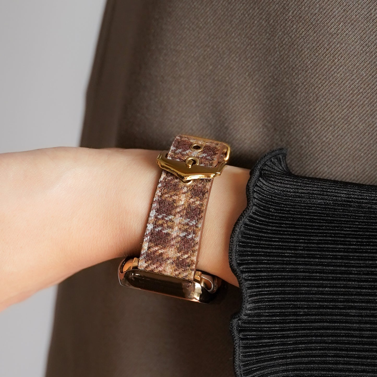 ウール レザー チェック柄 アップルウォッチバンド Apple Watch ベルト