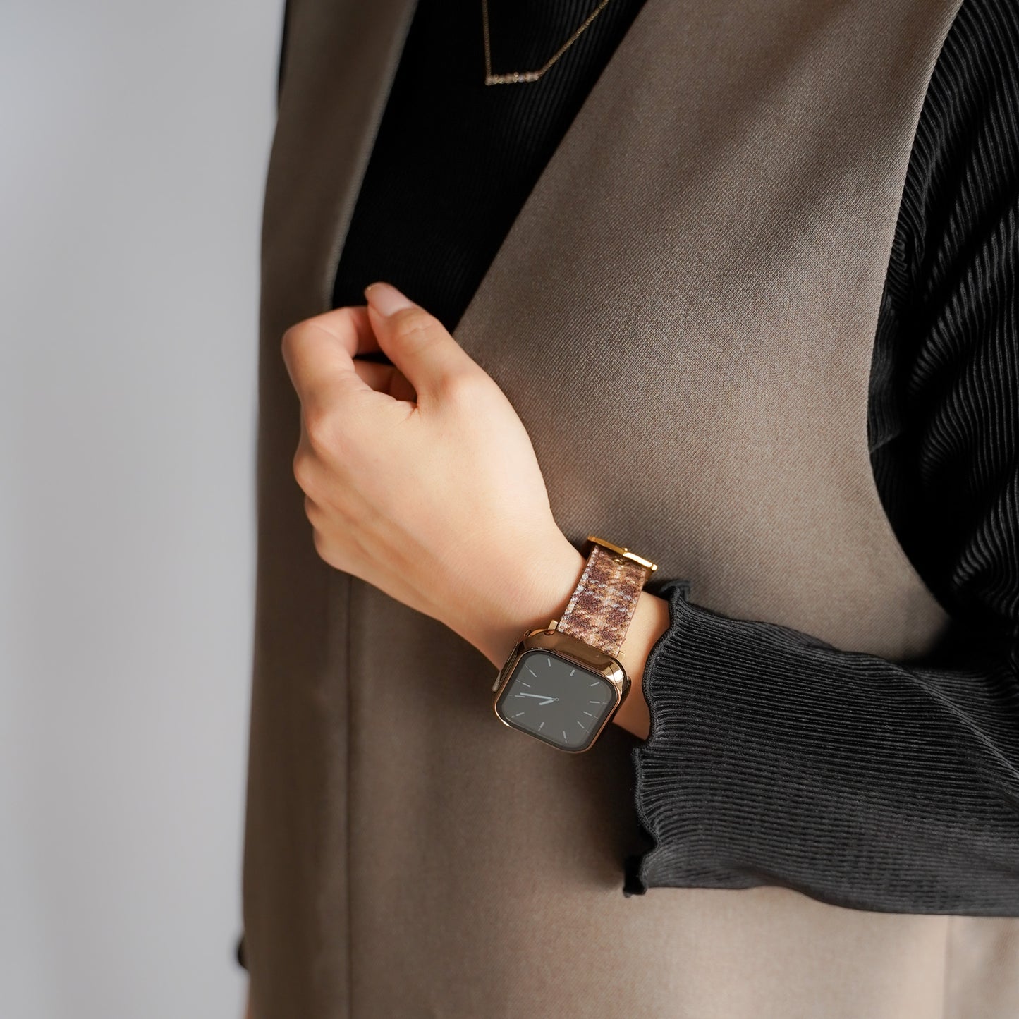 ウール レザー チェック柄 アップルウォッチバンド Apple Watch ベルト