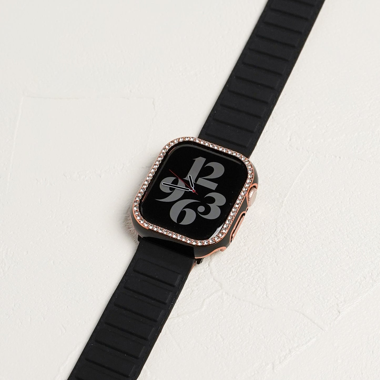 ローズゴールドライン×キラキラ ストーン 保護フレーム ガラスなし ハードタイプ アップルウォッチ ケース Apple Watch