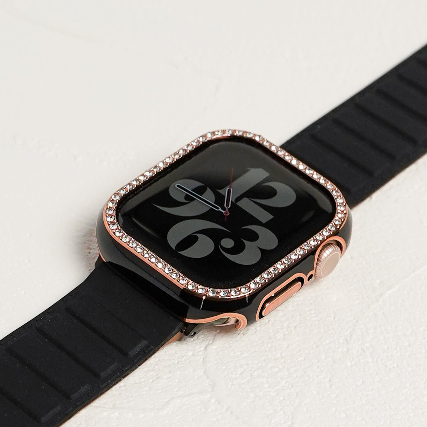 ローズゴールドライン×キラキラ ストーン 保護フレーム ガラスなし ハードタイプ アップルウォッチ ケース Apple Watch