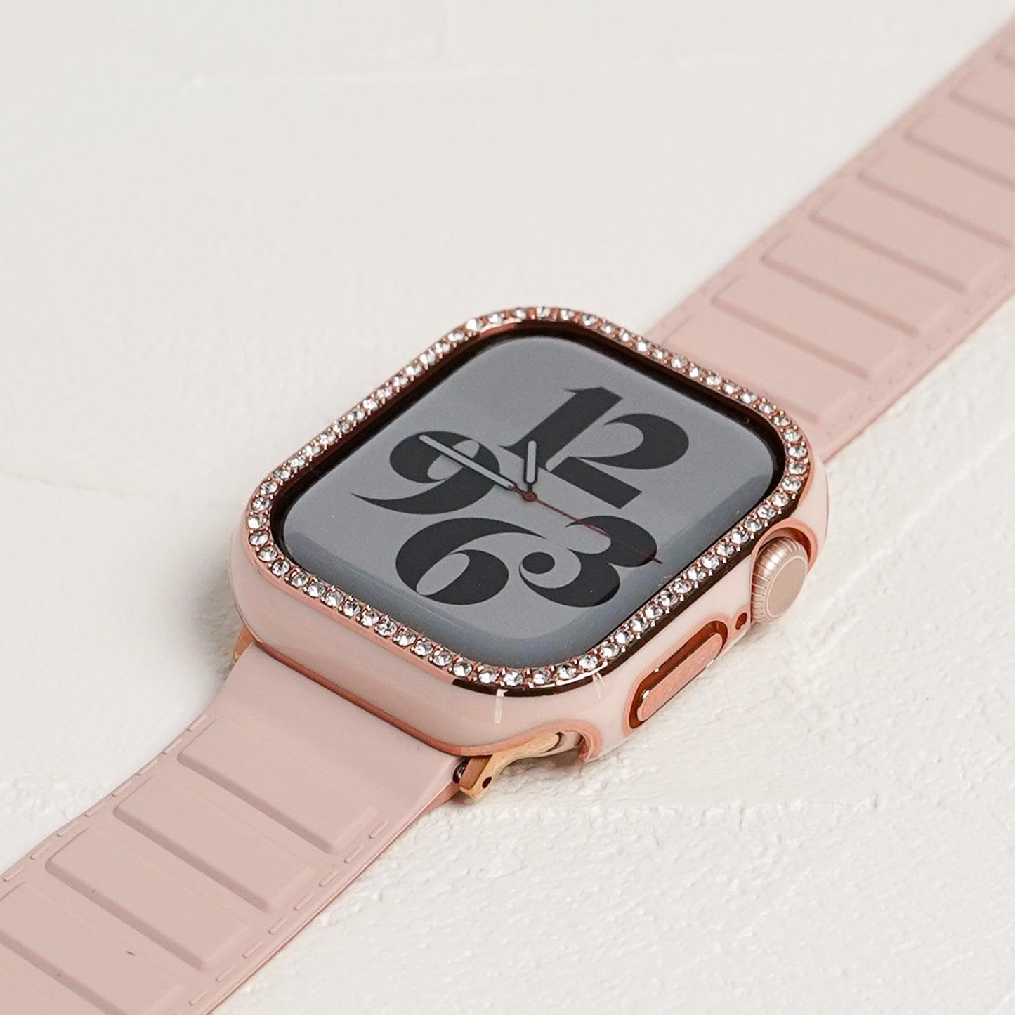 ローズゴールドライン×キラキラ ストーン 保護フレーム ガラスなし ハードタイプ アップルウォッチ ケース Apple Watch