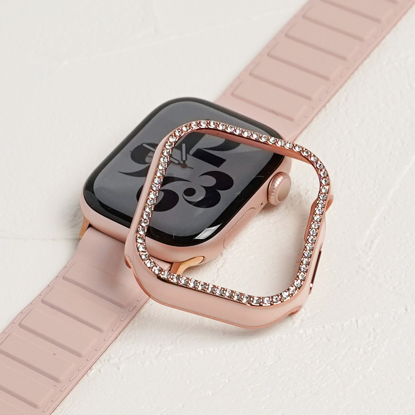 ローズゴールドライン×キラキラ ストーン 保護フレーム ガラスなし ハードタイプ アップルウォッチ ケース Apple Watch