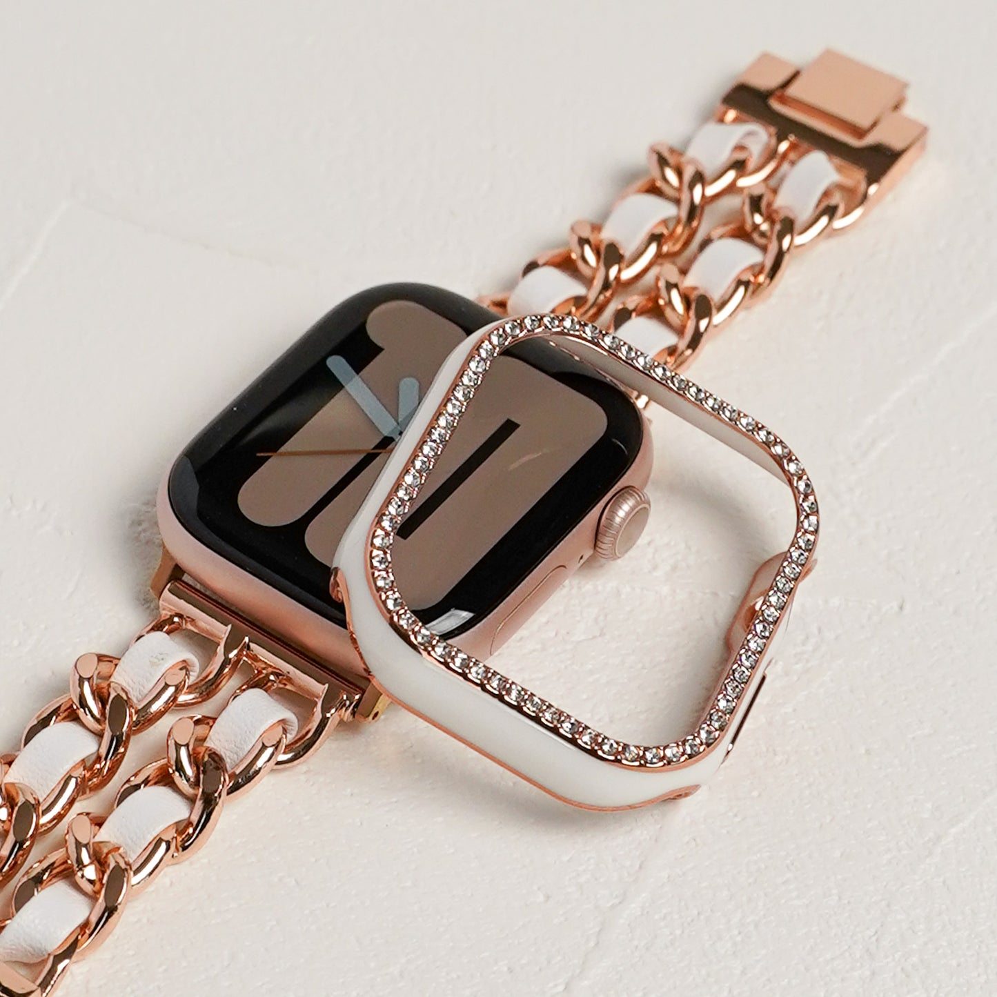 ローズゴールドライン×キラキラ ストーン 保護フレーム ガラスなし ハードタイプ アップルウォッチ ケース Apple Watch