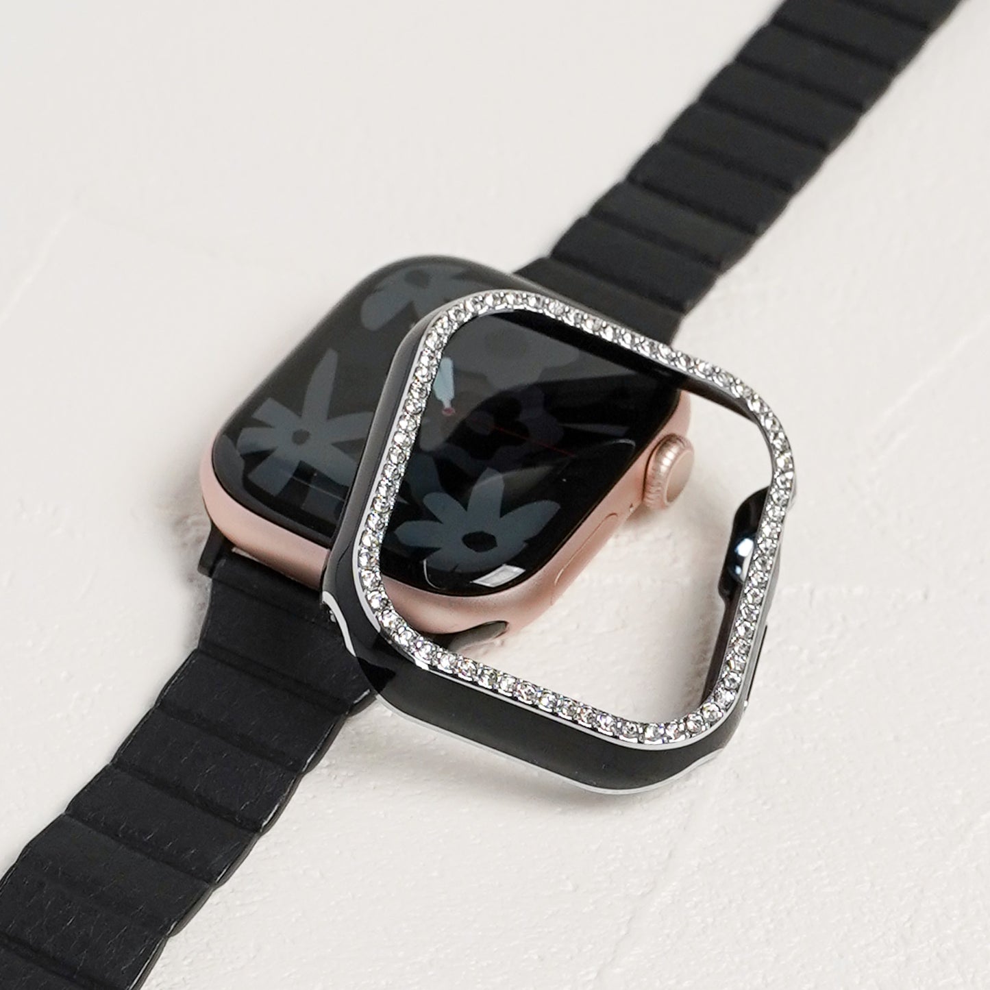 シルバーライン×キラキラ ストーン 保護フレーム ガラスなし ハードタイプ アップルウォッチ ケース Apple Watch