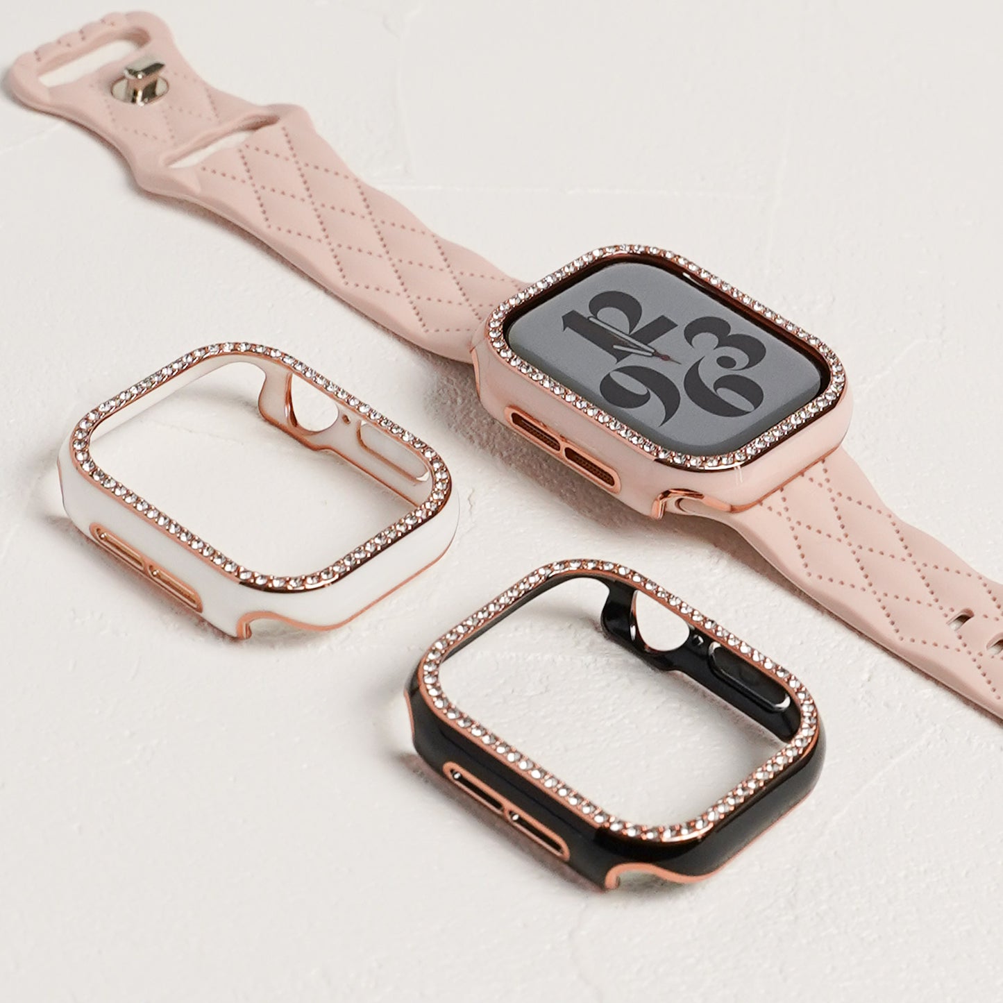 ローズゴールドライン×キラキラ ストーン 保護フレーム ガラスなし ハードタイプ アップルウォッチ ケース Apple Watch