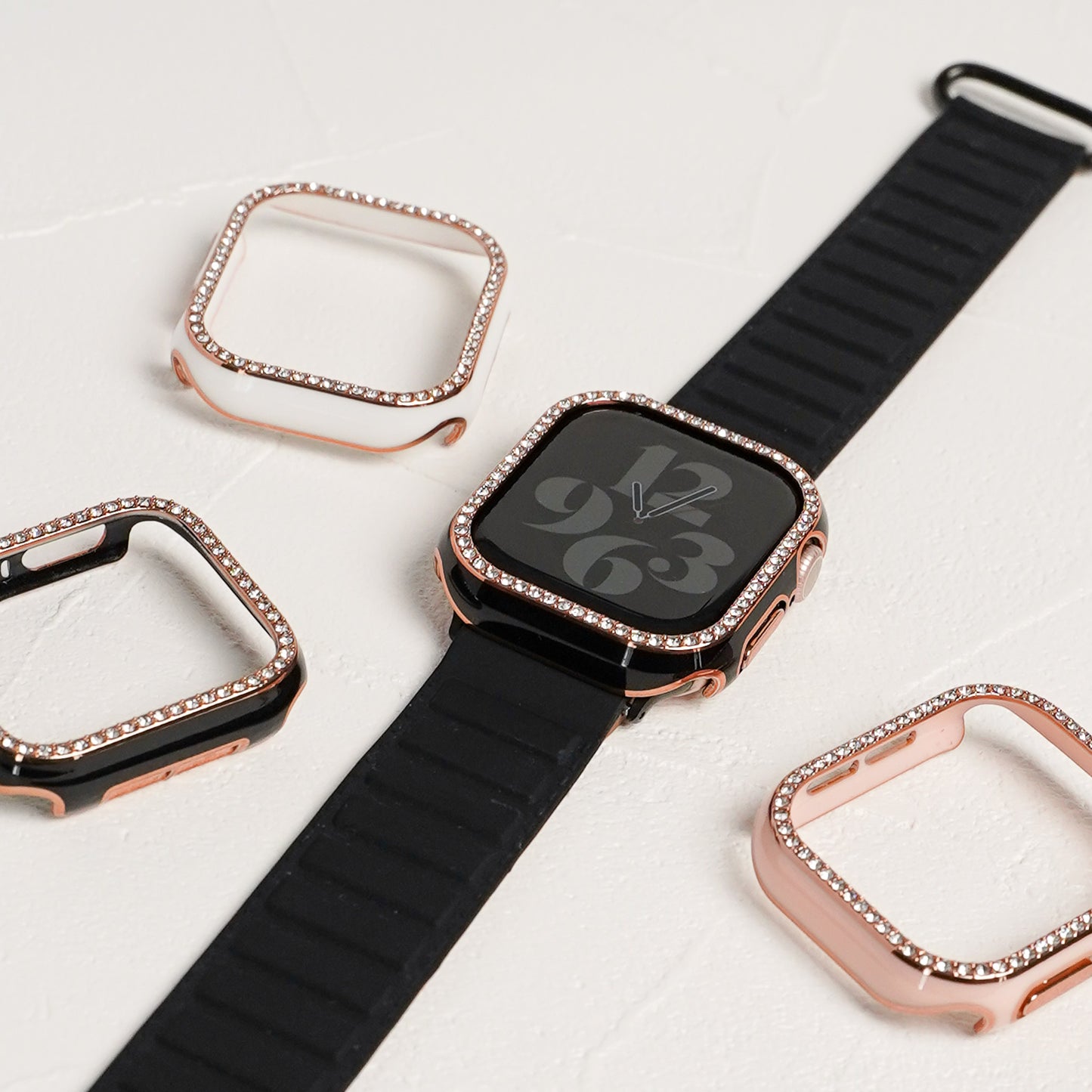 ローズゴールドライン×キラキラ ストーン 保護フレーム ガラスなし ハードタイプ アップルウォッチ ケース Apple Watch