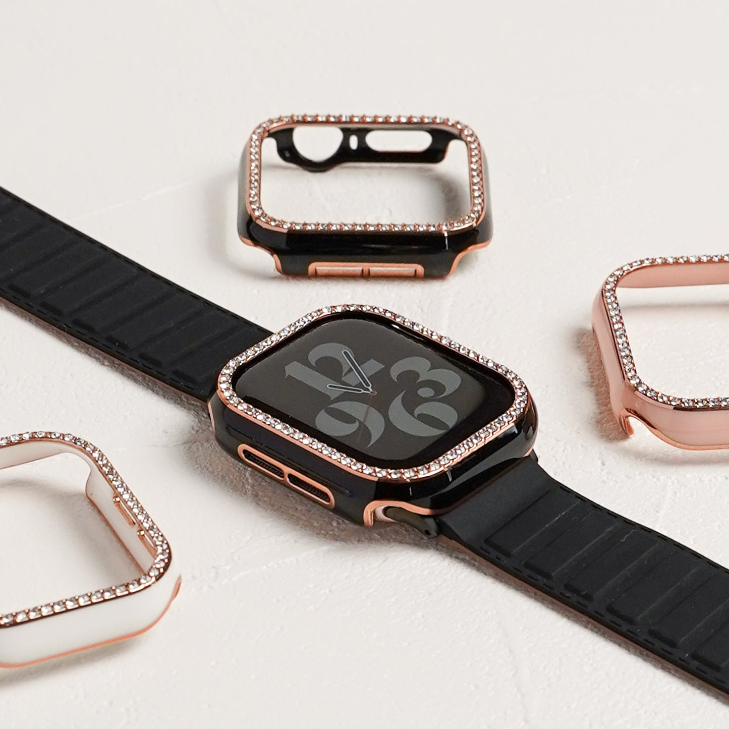 ローズゴールドライン×キラキラ ストーン 保護フレーム ガラスなし ハードタイプ アップルウォッチ ケース Apple Watch
