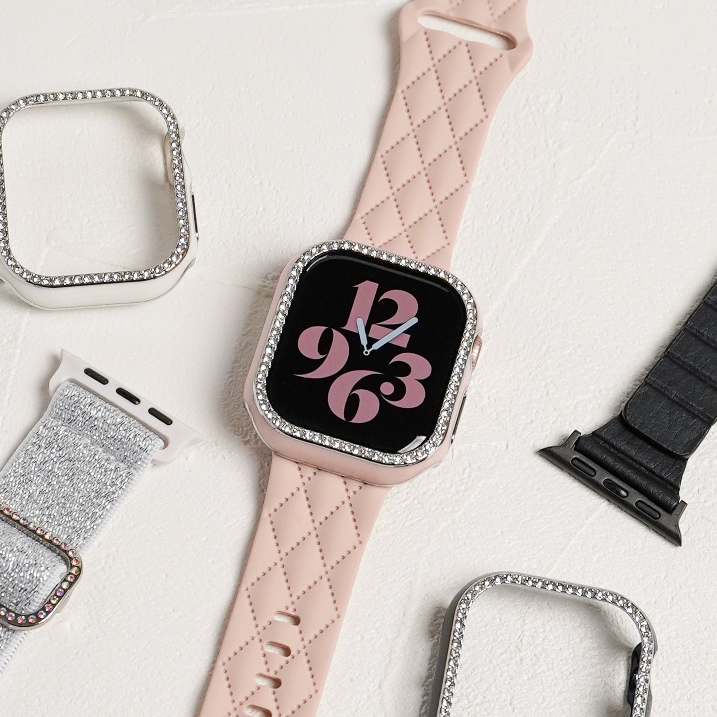 シルバーライン×キラキラ ストーン 保護フレーム ガラスなし ハードタイプ アップルウォッチ ケース Apple Watch