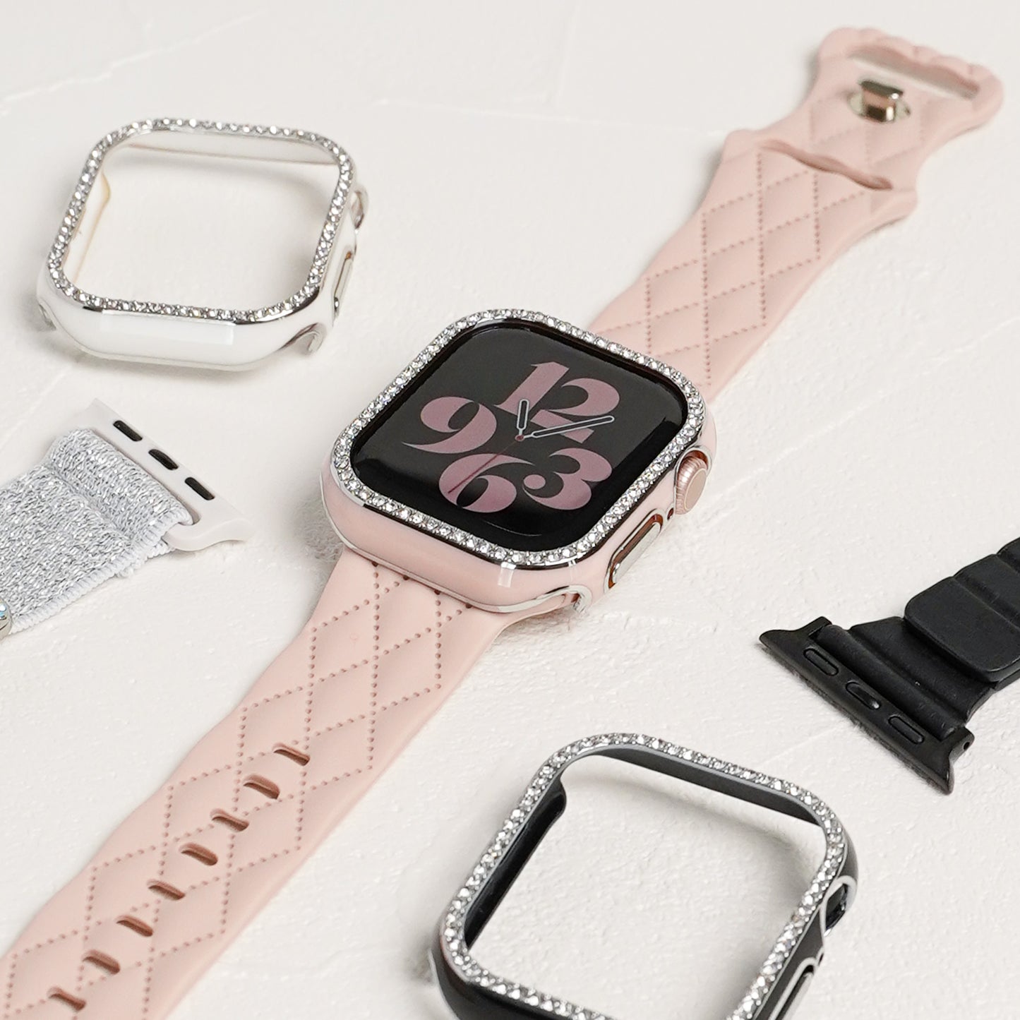 シルバーライン×キラキラ ストーン 保護フレーム ガラスなし ハードタイプ アップルウォッチ ケース Apple Watch