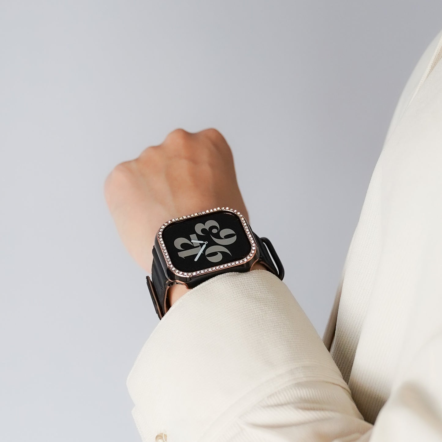 ローズゴールドライン×キラキラ ストーン 保護フレーム ガラスなし ハードタイプ アップルウォッチ ケース Apple Watch
