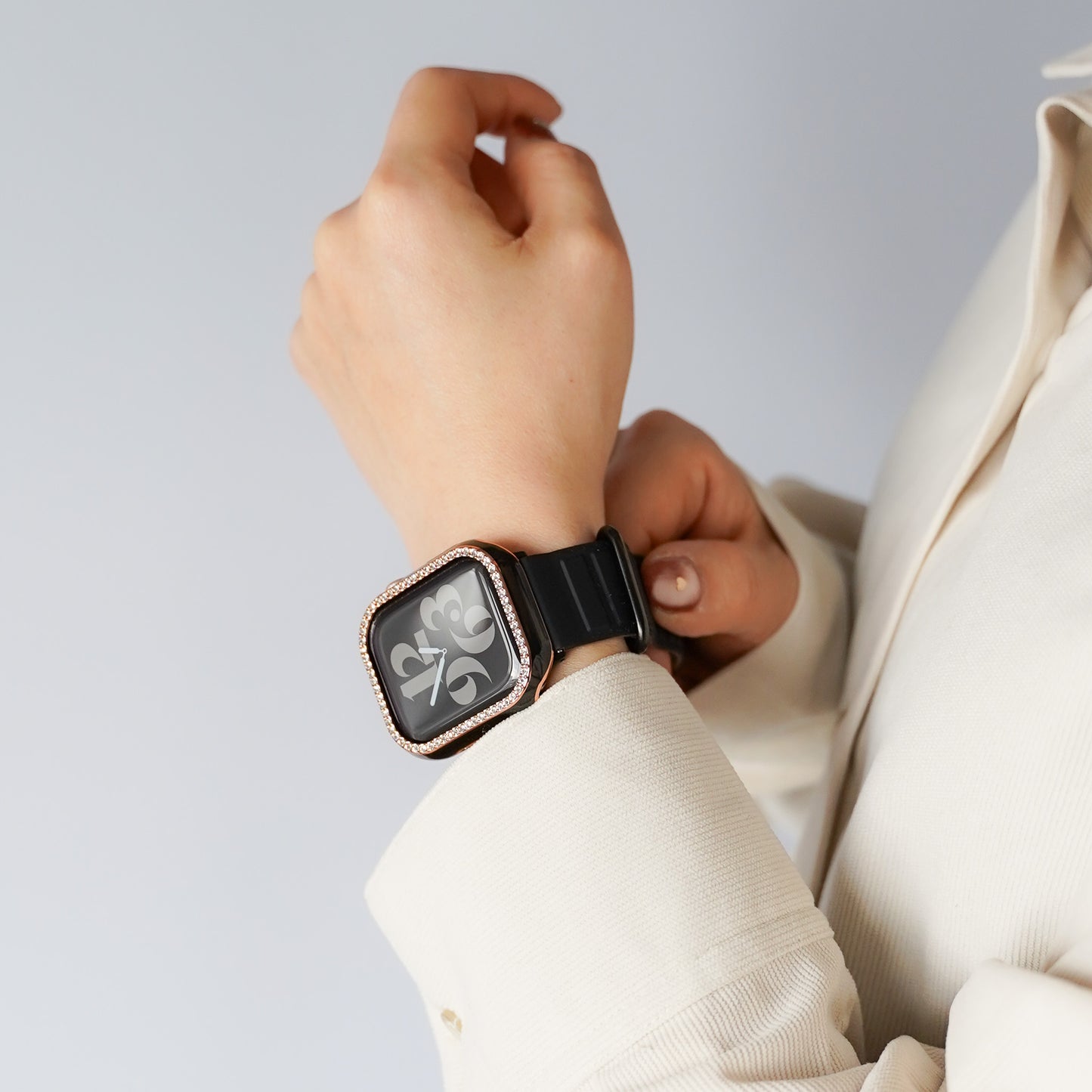 ローズゴールドライン×キラキラ ストーン 保護フレーム ガラスなし ハードタイプ アップルウォッチ ケース Apple Watch