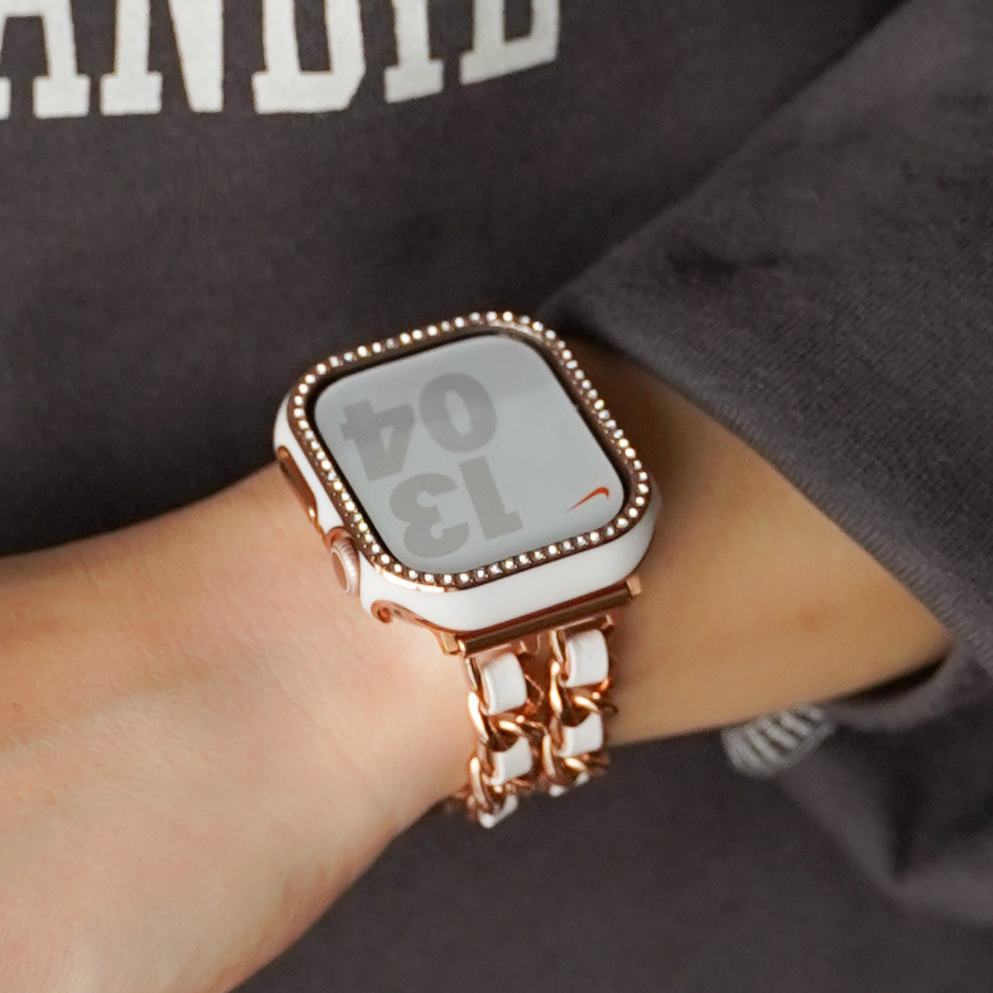 ローズゴールドライン×キラキラ ストーン 保護フレーム ガラスなし ハードタイプ アップルウォッチ ケース Apple Watch