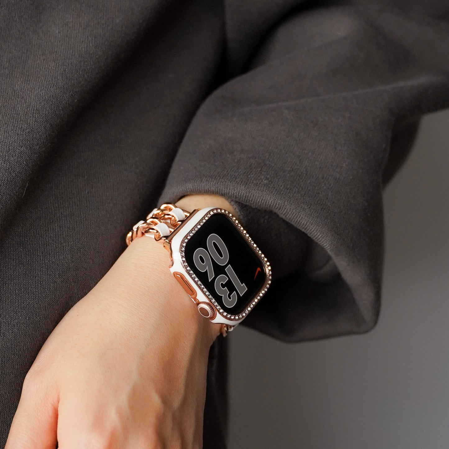 ローズゴールドライン×キラキラ ストーン 保護フレーム ガラスなし ハードタイプ アップルウォッチ ケース Apple Watch