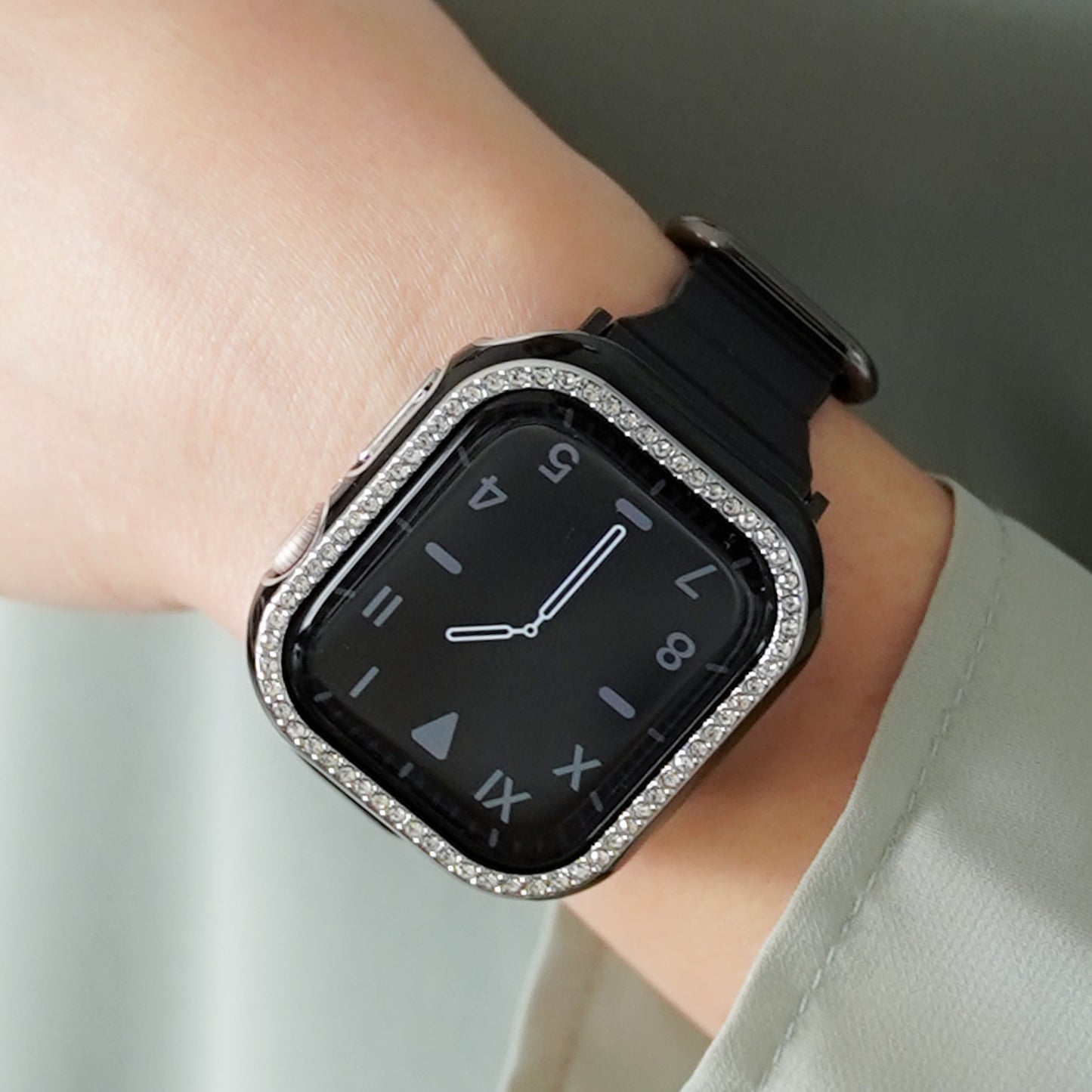 シルバーライン×キラキラ ストーン 保護フレーム ガラスなし ハードタイプ アップルウォッチ ケース Apple Watch