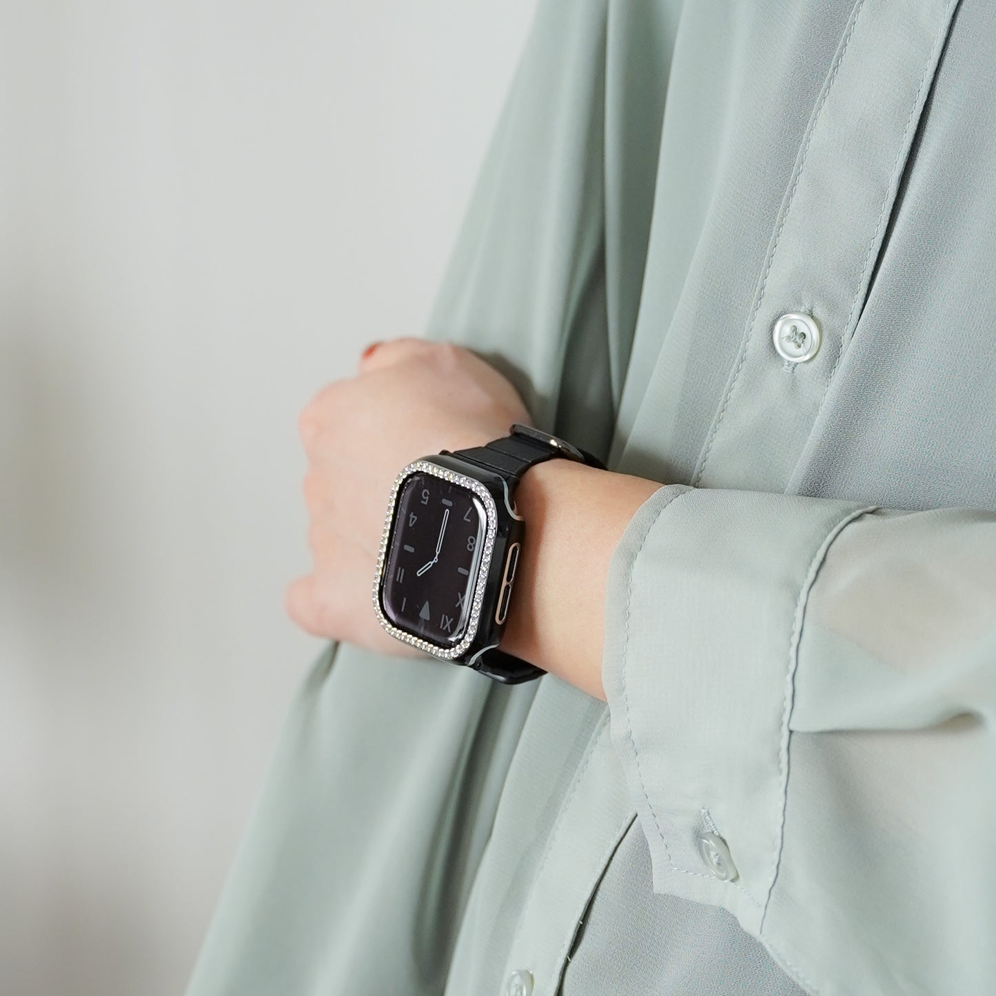 シルバーライン×キラキラ ストーン 保護フレーム ガラスなし ハードタイプ アップルウォッチ ケース Apple Watch