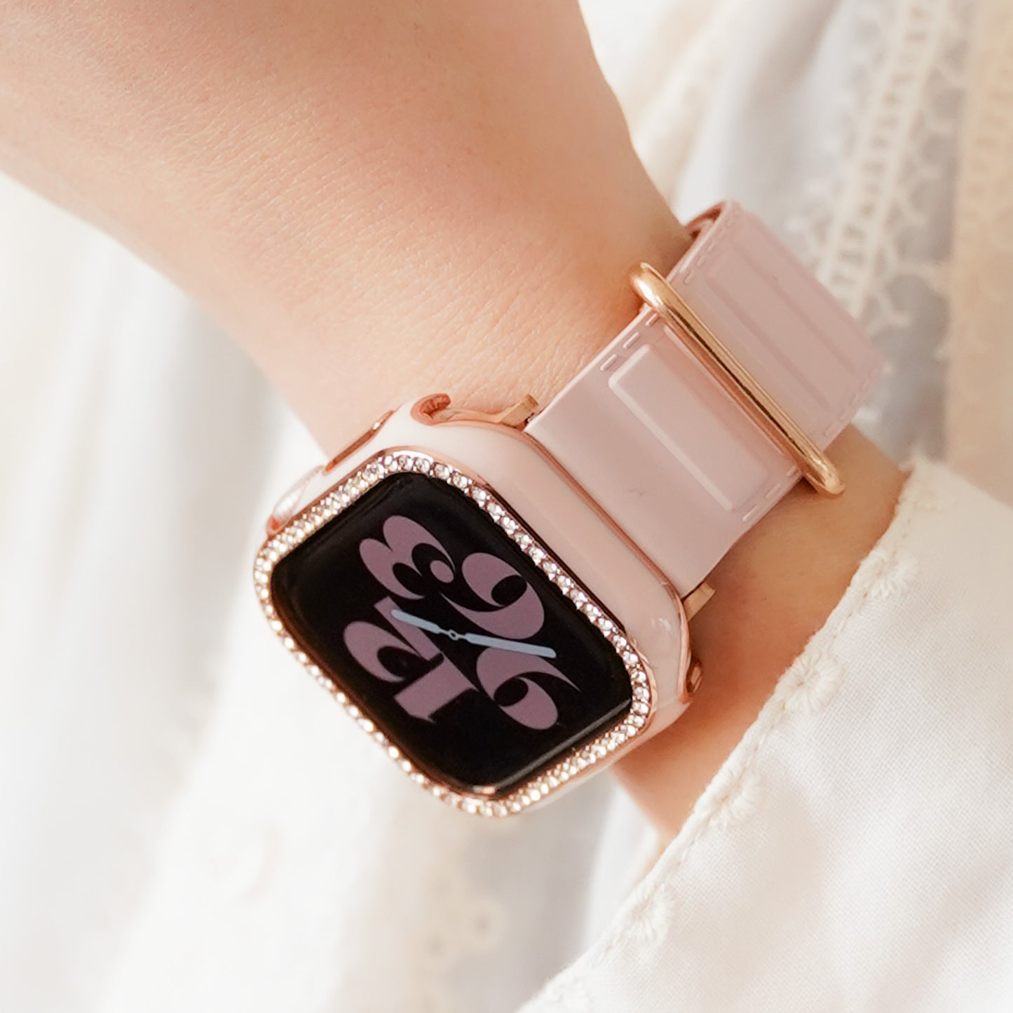 ローズゴールドライン×キラキラ ストーン 保護フレーム ガラスなし ハードタイプ アップルウォッチ ケース Apple Watch
