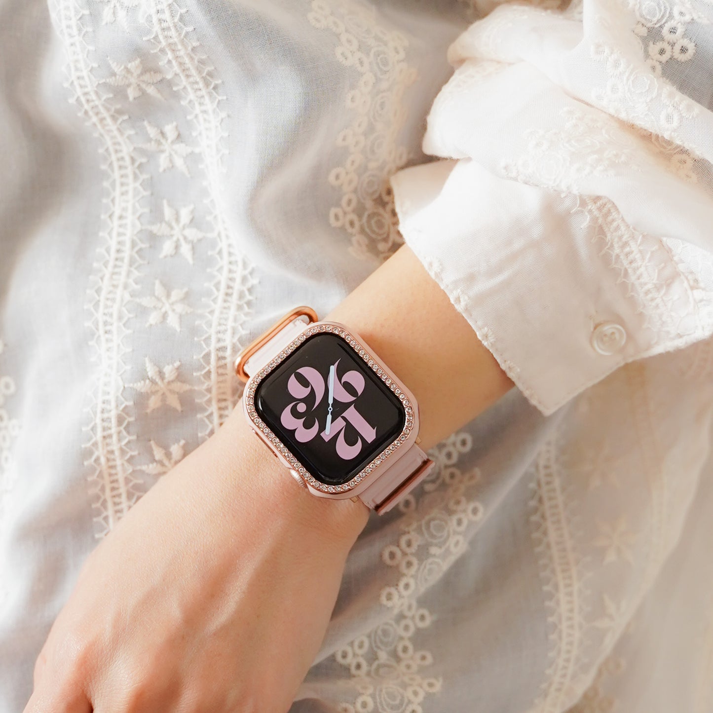 ローズゴールドライン×キラキラ ストーン 保護フレーム ガラスなし ハードタイプ アップルウォッチ ケース Apple Watch