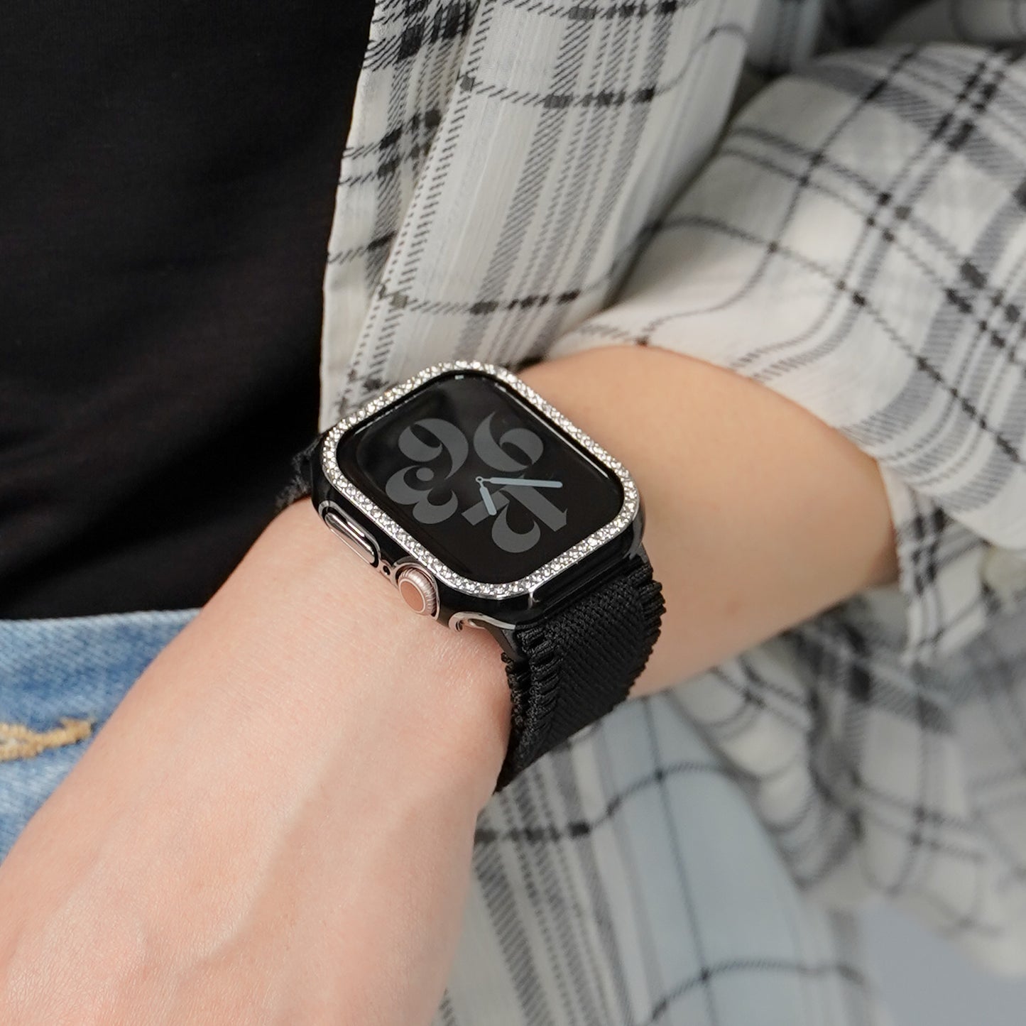 シルバーライン×キラキラ ストーン 保護フレーム ガラスなし ハードタイプ アップルウォッチ ケース Apple Watch