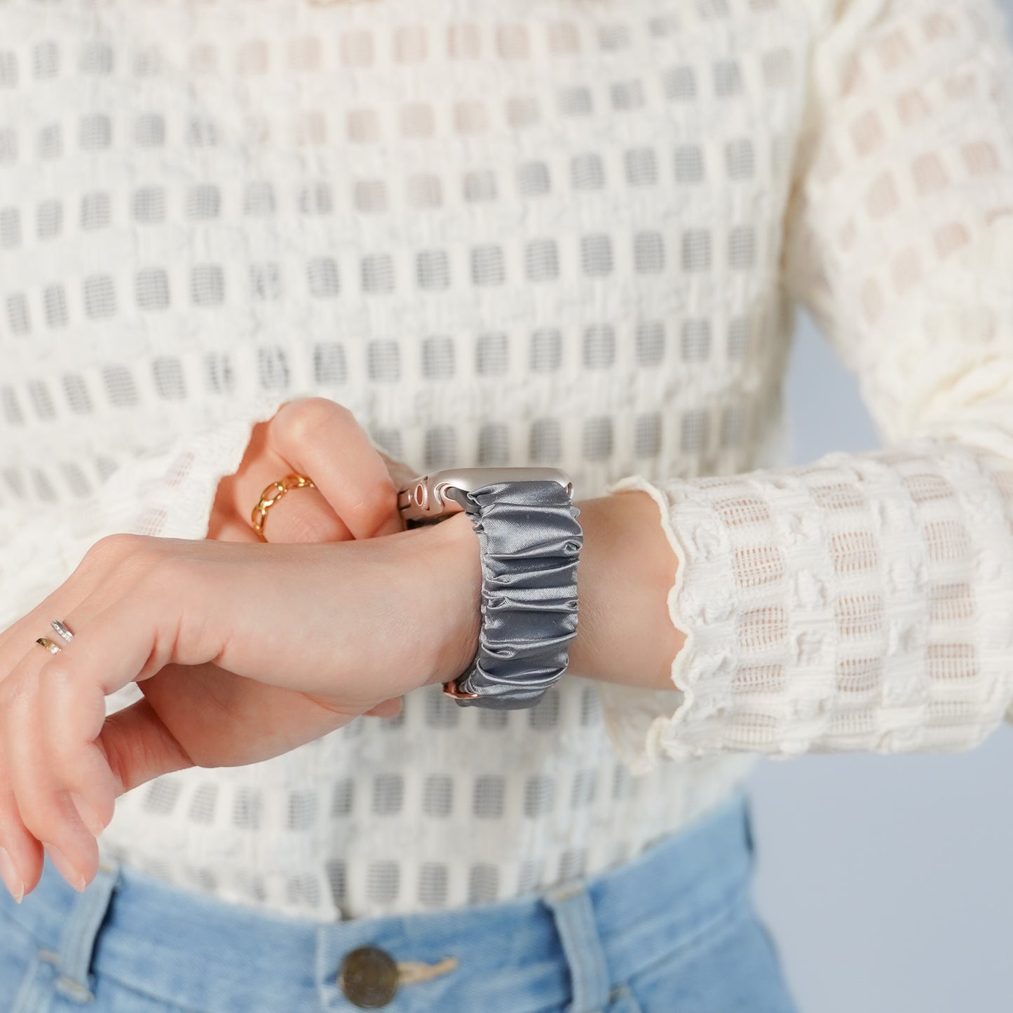【NEW】シュシュ風 サテン アップルウォッチバンド Apple Watch ベルト