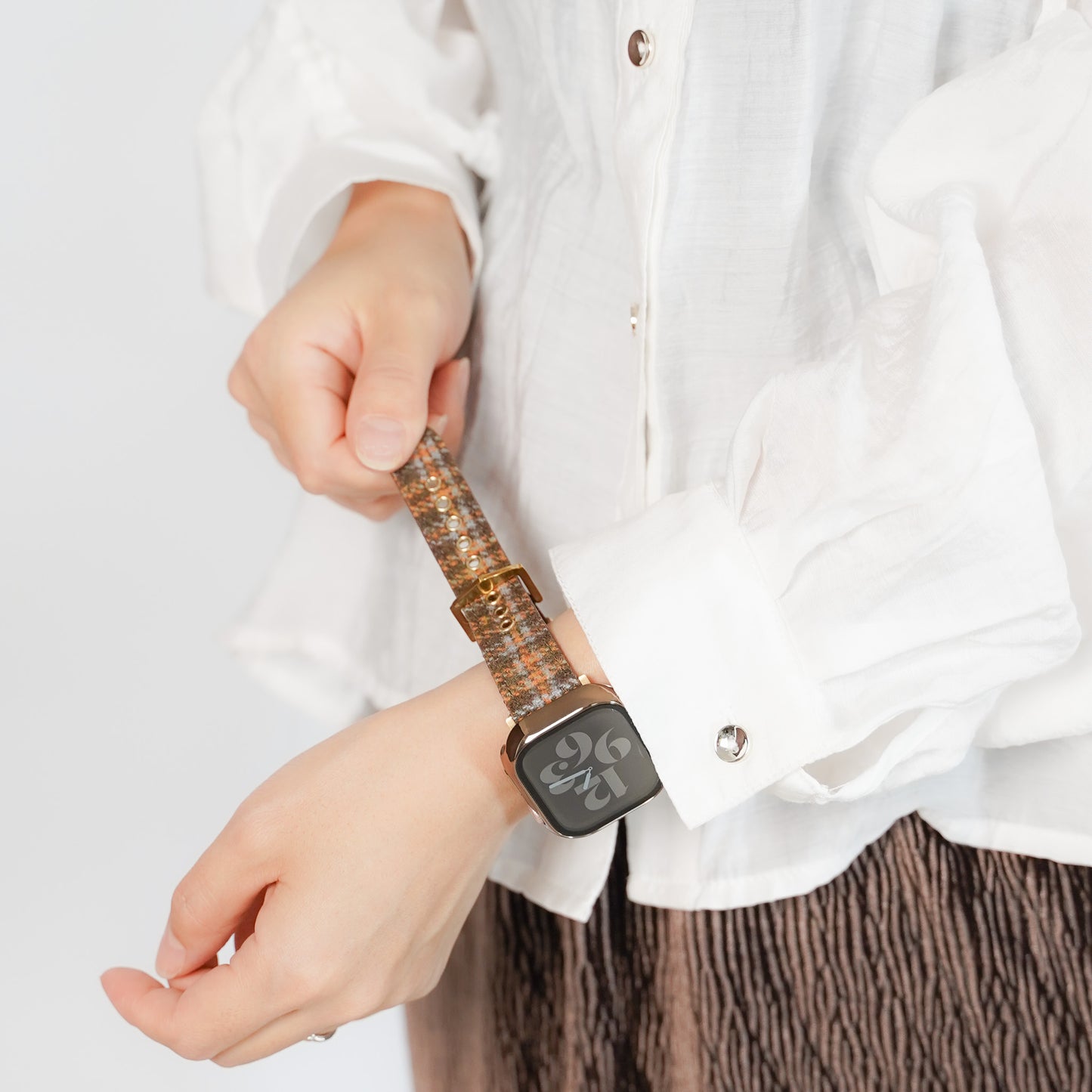 ウール レザー チェック柄 アップルウォッチバンド Apple Watch ベルト
