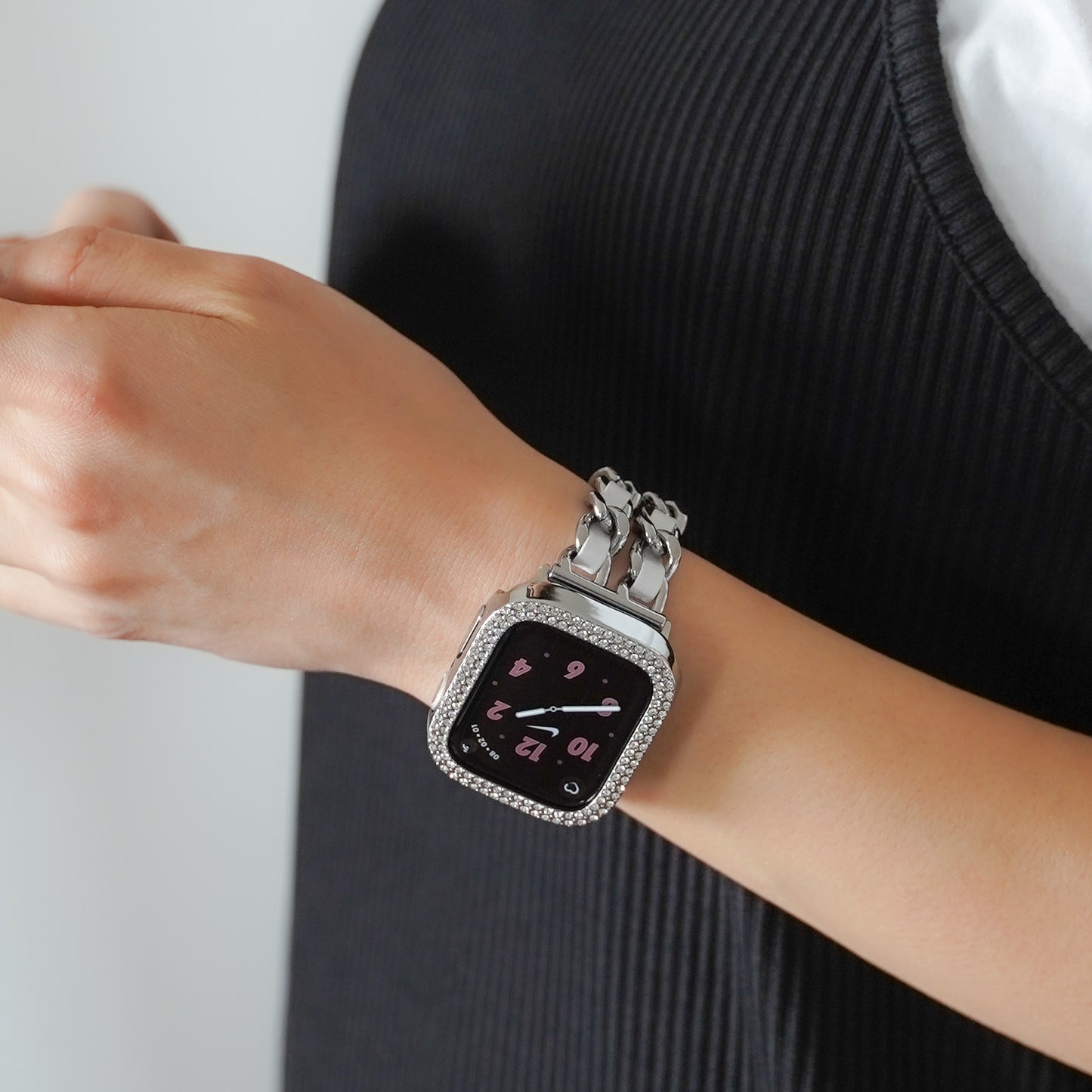 2連チェーン×レザー シルバー ローズゴールド アップルウォッチバンド Apple Watch ベルト