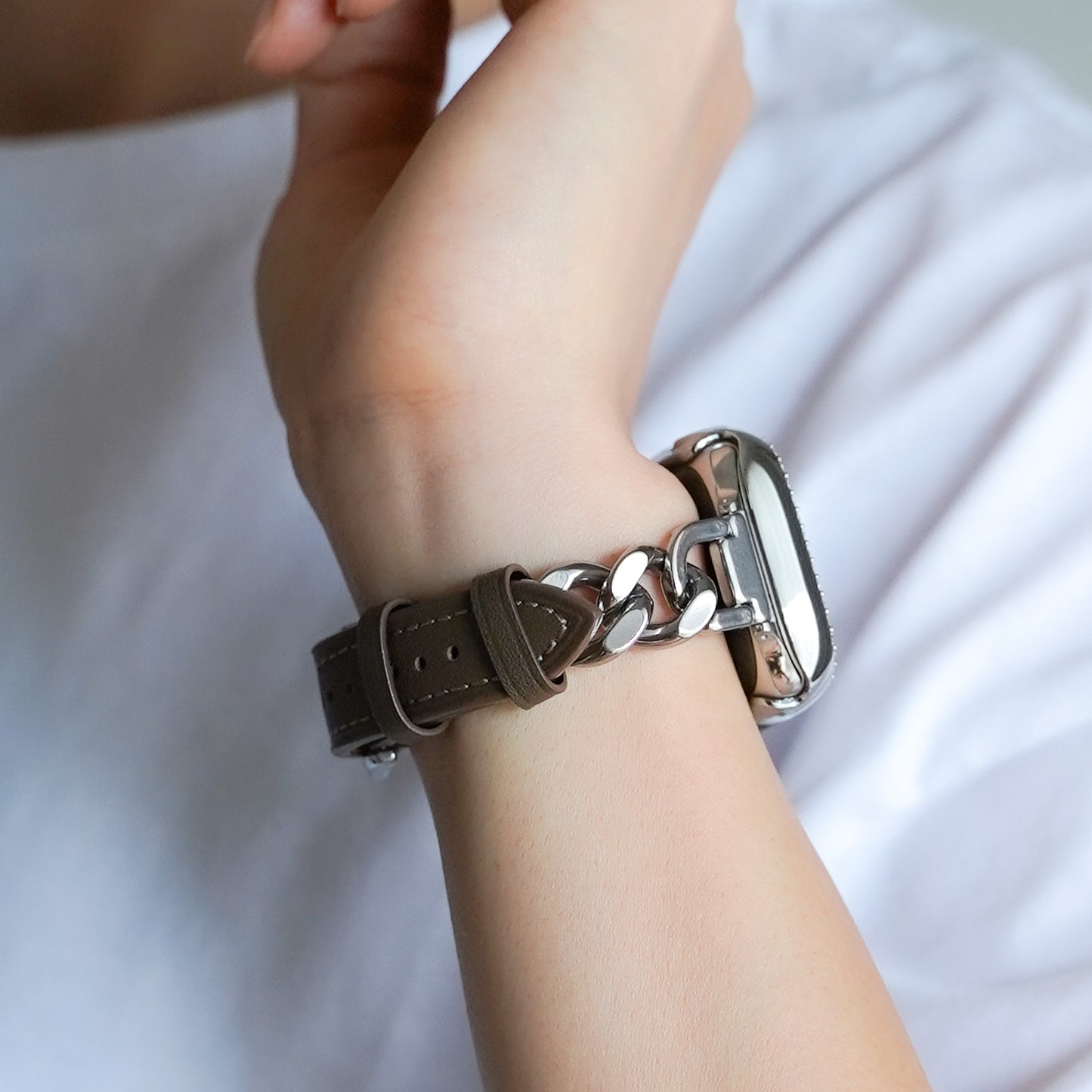 レザー×ステンレスチェーン アップルウォッチバンド Apple Watch ベルト