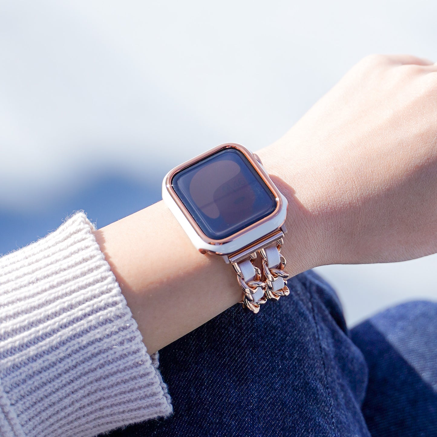 2連チェーン×レザー シルバー ローズゴールド アップルウォッチバンド Apple Watch ベルト