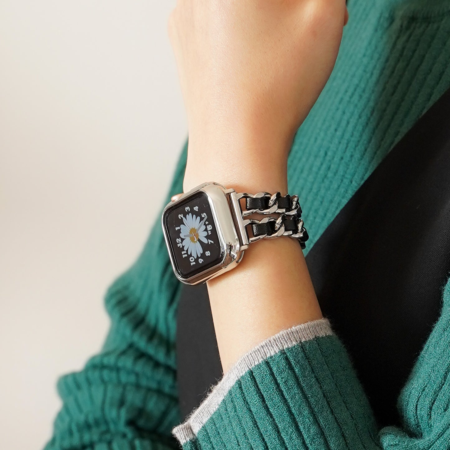 2連チェーン×レザー シルバー ローズゴールド アップルウォッチバンド Apple Watch ベルト