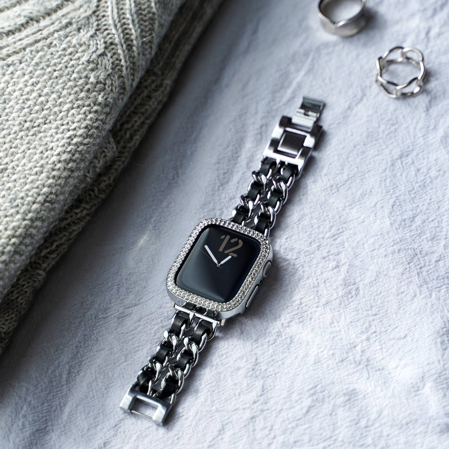 2連チェーン×レザー シルバー ローズゴールド アップルウォッチバンド Apple Watch ベルト