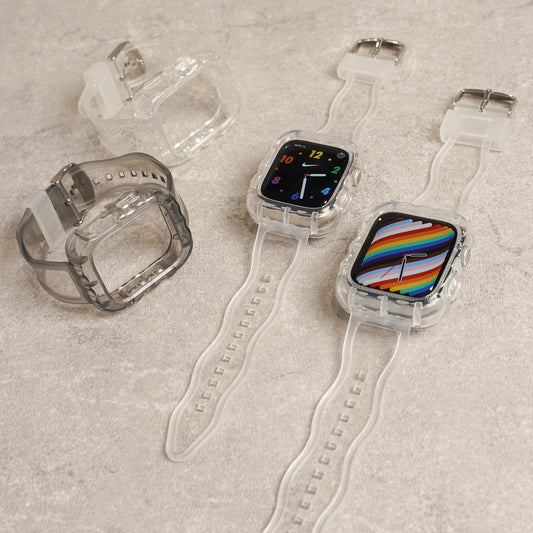 クリア 一体型 ウェーブ アップルウォッチバンド ケース 透明 Apple Watch ベルト