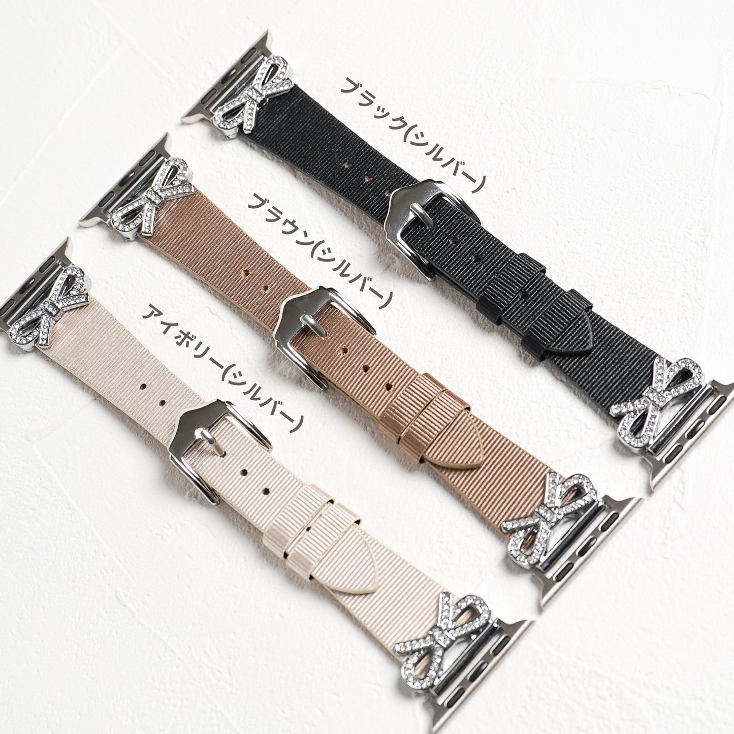 リボンチャーム シャイニー ファブリックレザー アップルウォッチバンド Apple Watch ベルト