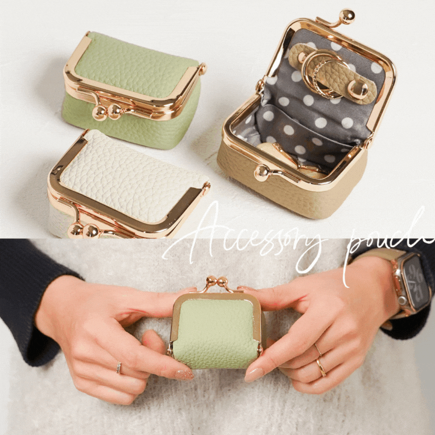 【NEW】がま口 レザー アクセサリーケース マルチポーチ