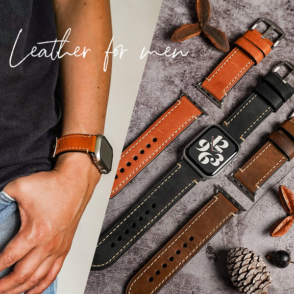 Leather Genuine Leather Men's Apple Watch Band Italian Leather Apple Watch