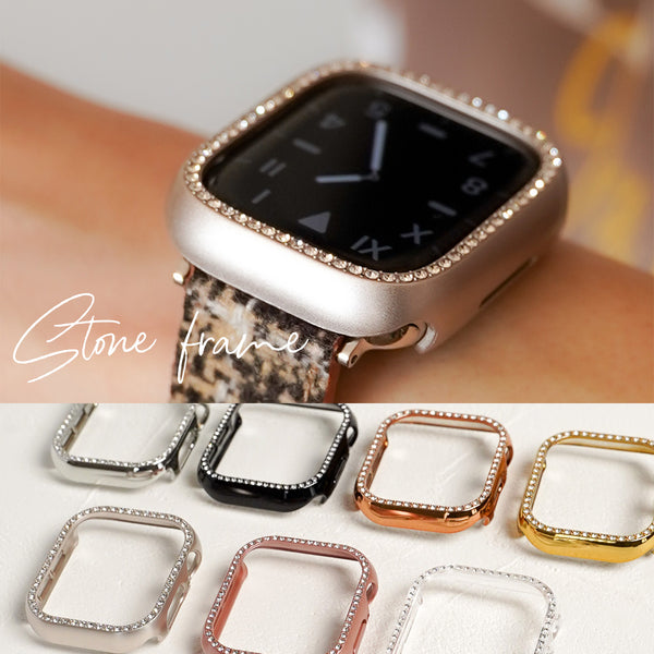 キラキラ ストーン1列 保護フレーム ガラスなし ハードタイプ アップルウォッチ ケース Apple watch