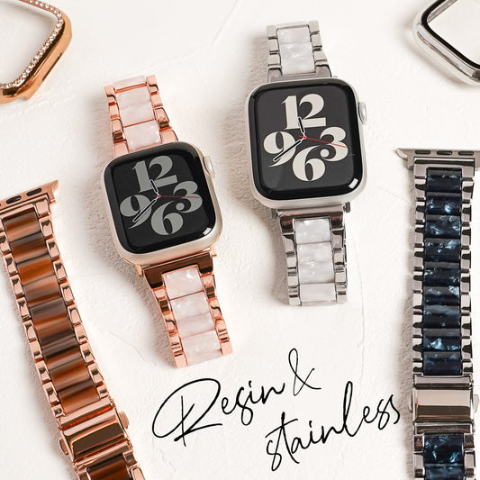 Resin x Stainless Steel Marble Rose Gold Silver Apple Watch Band Apple Watch