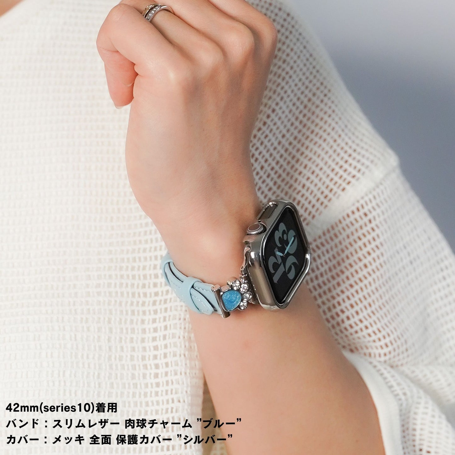【NEW】スリムレザー 肉球チャーム 犬 猫 アップルウォッチバンド Apple Watch ベルト