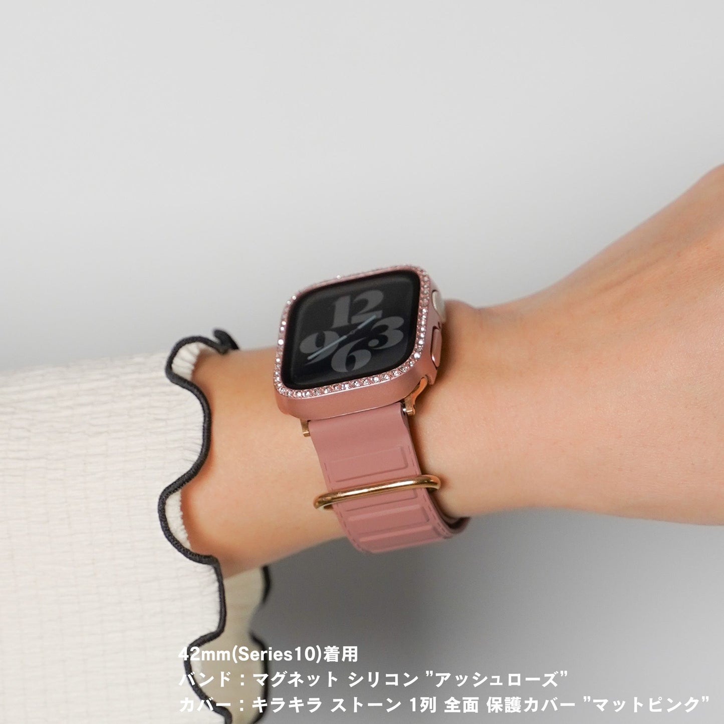 キラキラ ストーン1列 全面 保護カバー ガラス付き ハードタイプ アップルウォッチ ケース Apple watch