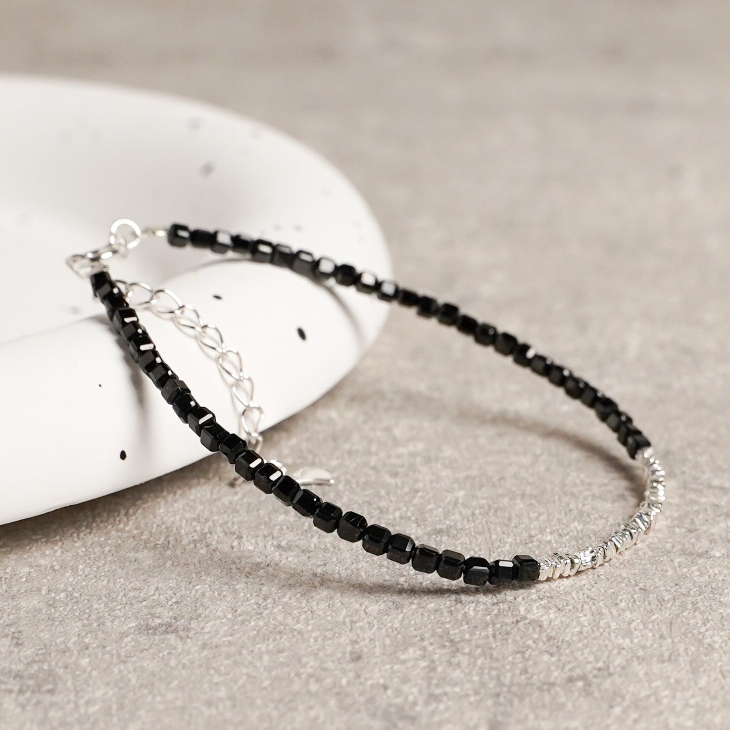 [NEW] Bracelet Silver Freshwater Pearl Stackable Black Spinel Natural Stone