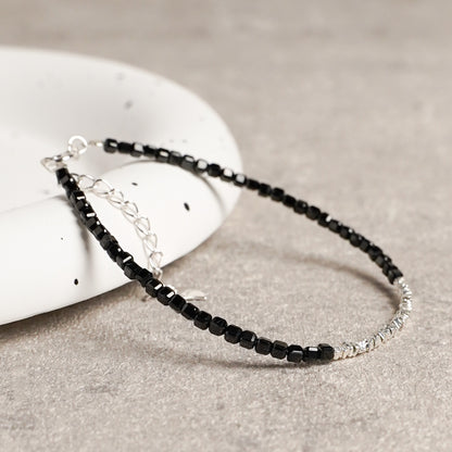 Bracelet Silver Freshwater Pearl Stackable Black Spinel Natural Stone