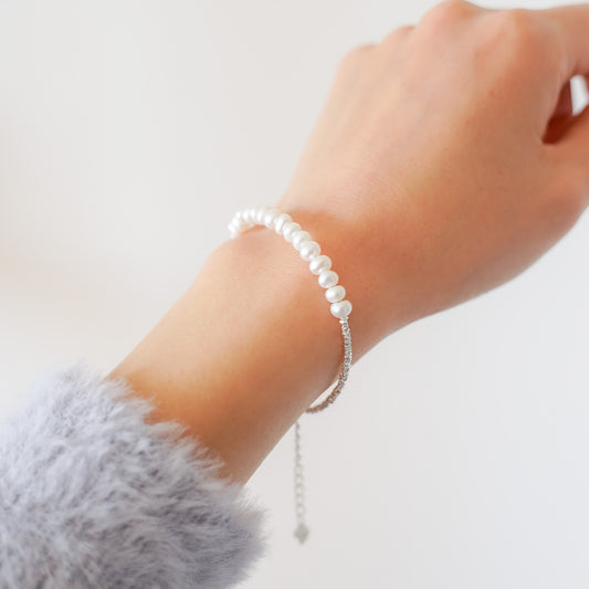 Bracelet Silver Freshwater Pearl Stackable Black Spinel Natural Stone
