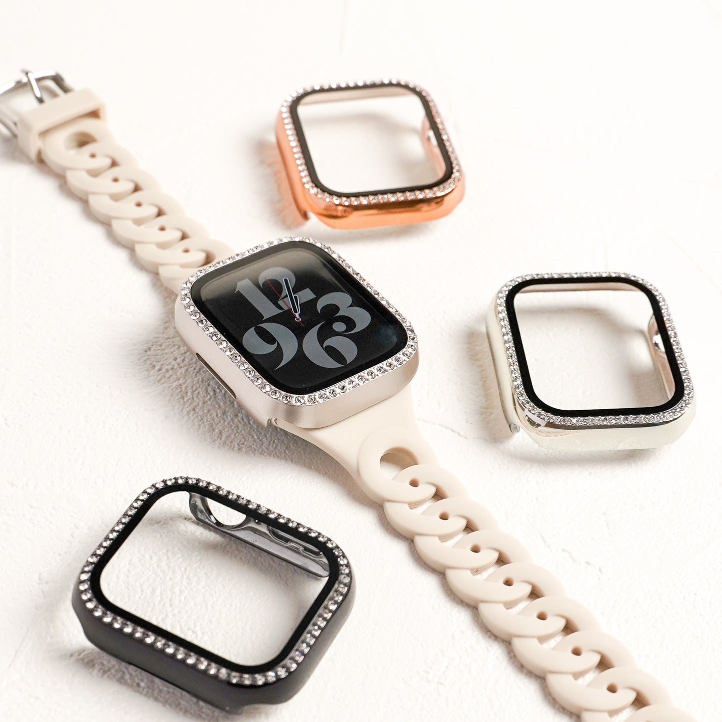 キラキラ ストーン1列 全面 保護カバー ガラス付き ハードタイプ アップルウォッチ ケース Apple watch