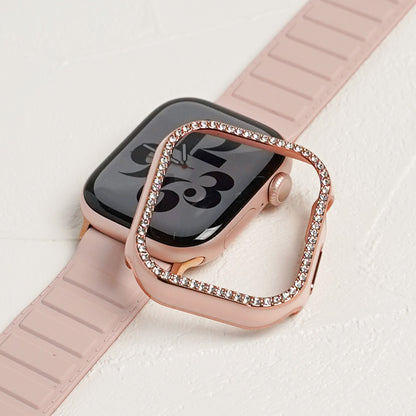 ローズゴールドライン×キラキラ ストーン 保護フレーム ガラスなし ハードタイプ アップルウォッチ ケース Apple Watch