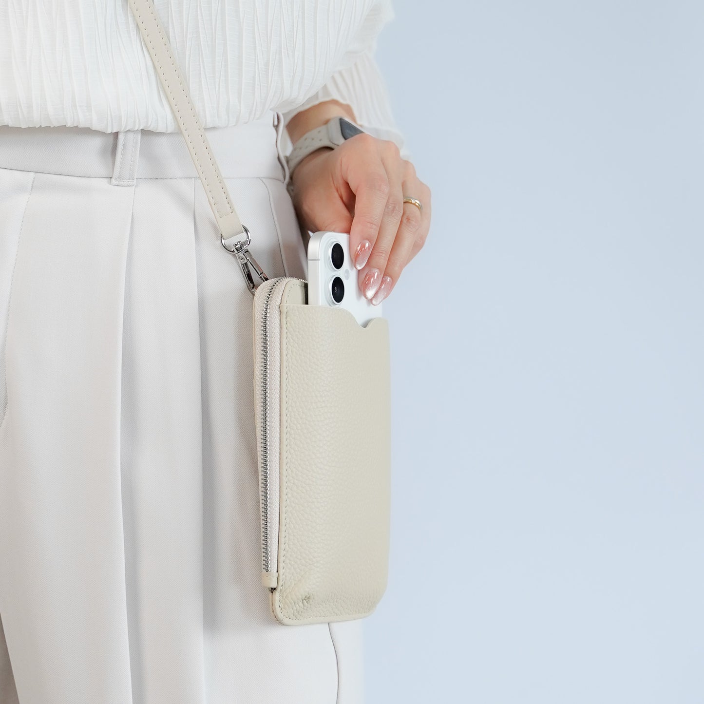 【NEW】スマホショルダー L字ファスナー レザー 本革 スマホポーチ 財布